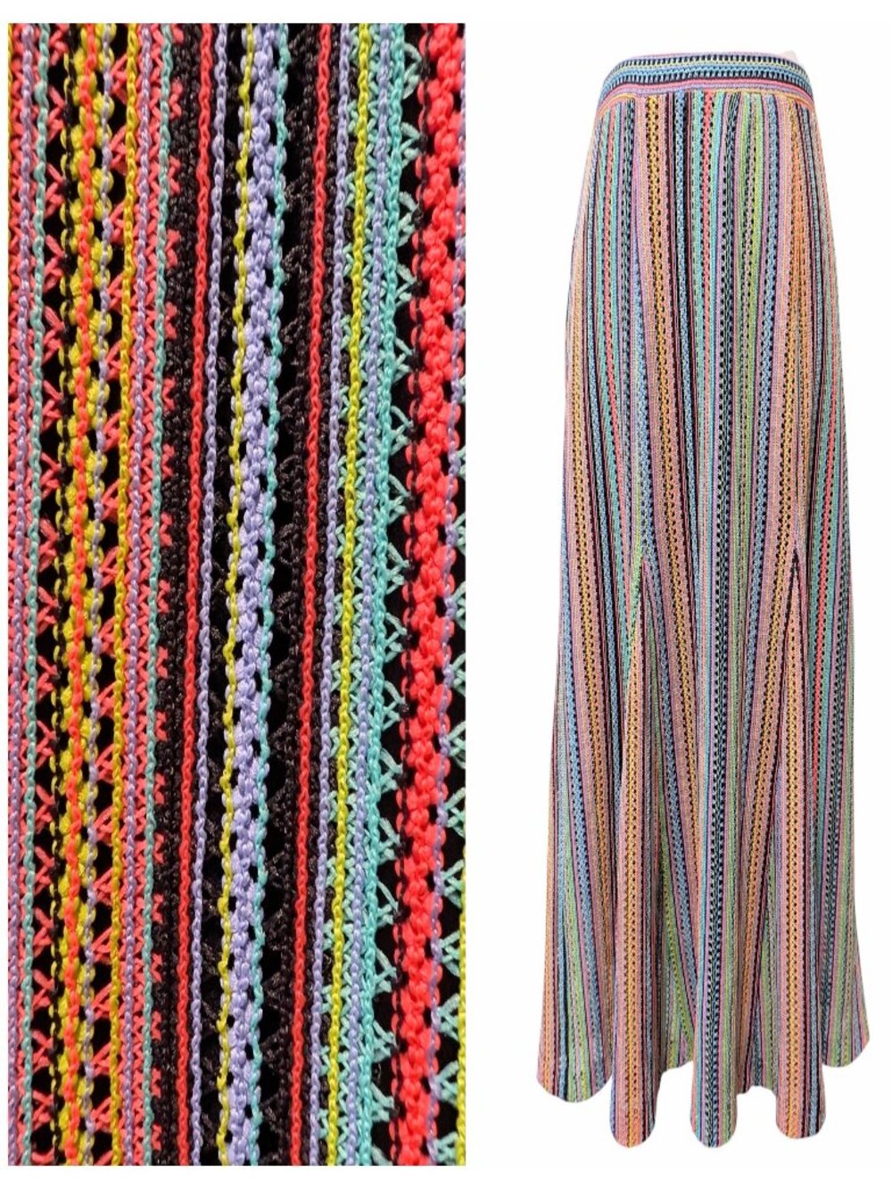 Maeve Womens Size M Spectral Multicolor Vertical Striped Knit Lined Knee Skirt